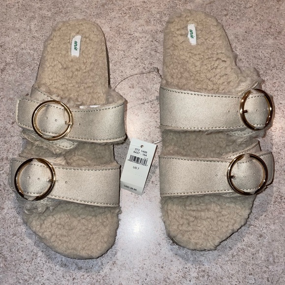Aerie Double Strap Sherpa Lined Sandals Size 7 - Picture 2 of 5